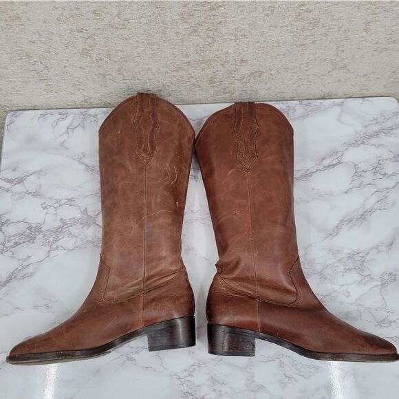 Frye Brown Leather Cowgirl Cowboy Western Boho Women's Riding Boots - Picture 10 of 15